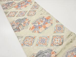 プラチナ箔　扇面天井文織り出し　袋帯